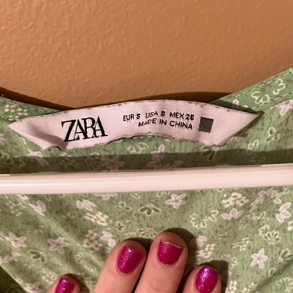 Zara Lime Green Mini Tie Front Dress - Picture 6 of 7